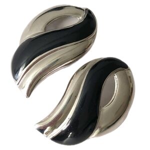 Vintage Silver Tone Black Post Pierced Earrings